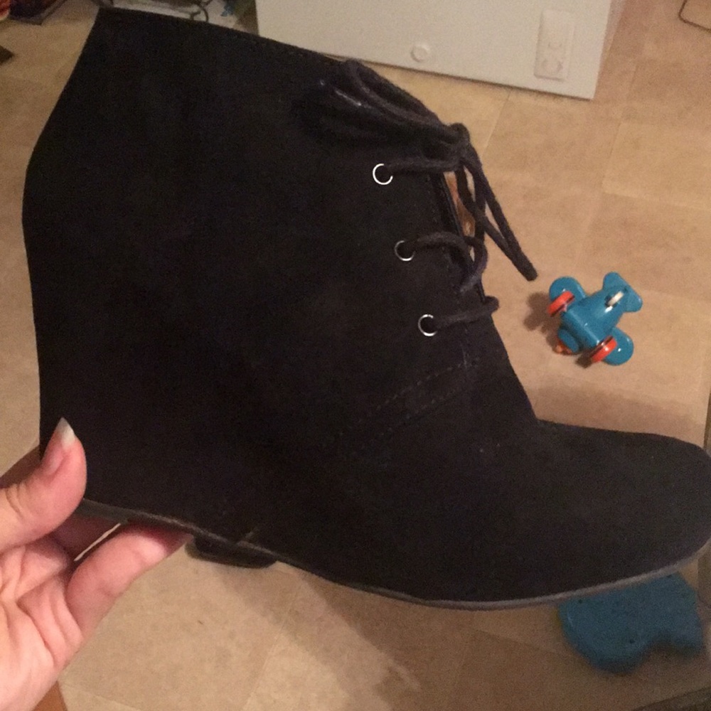 Black suede wedge booties